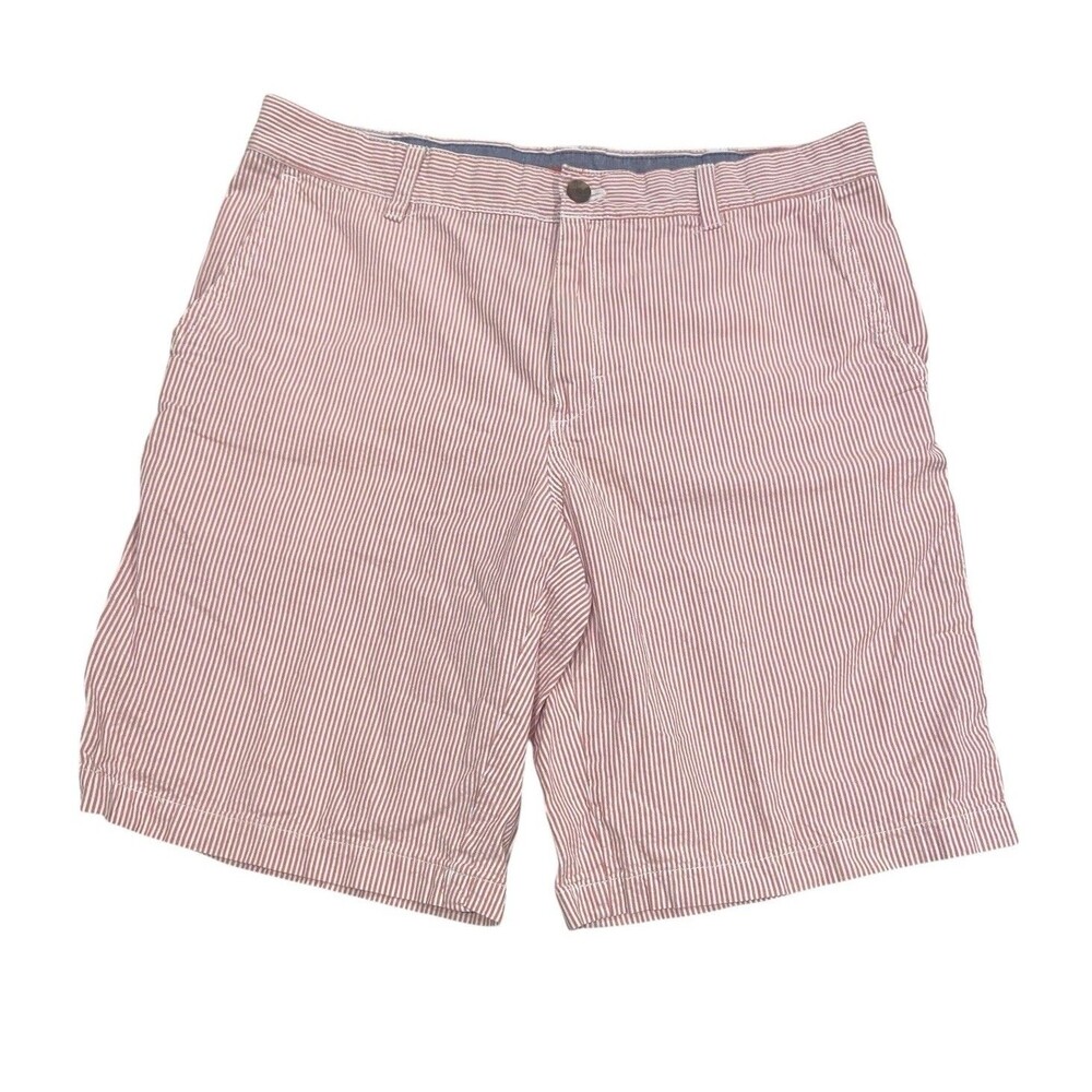 Izod Shorts Mens 34 Red Sandy Bay Seersucker Flat Front Cotton Resort Wear Beach